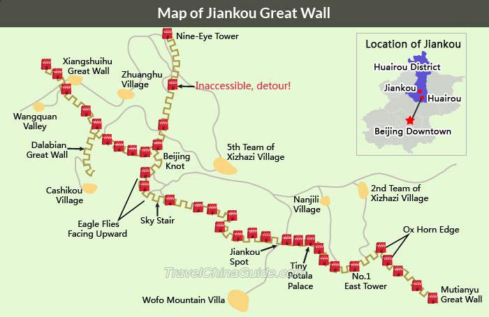 Jiankou长城的地图