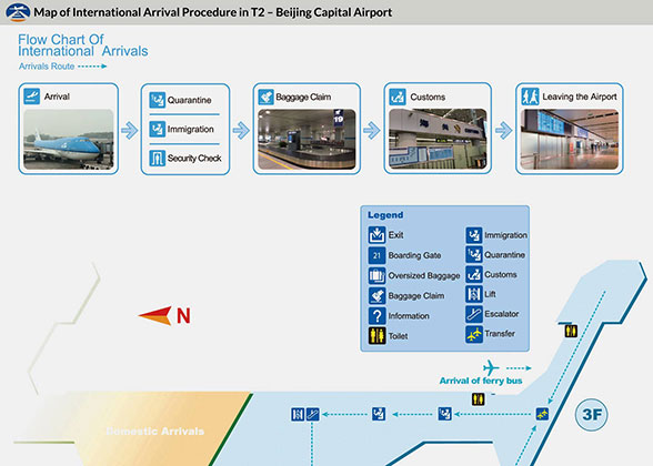 地图的T2的北京首都机场国际到达过程