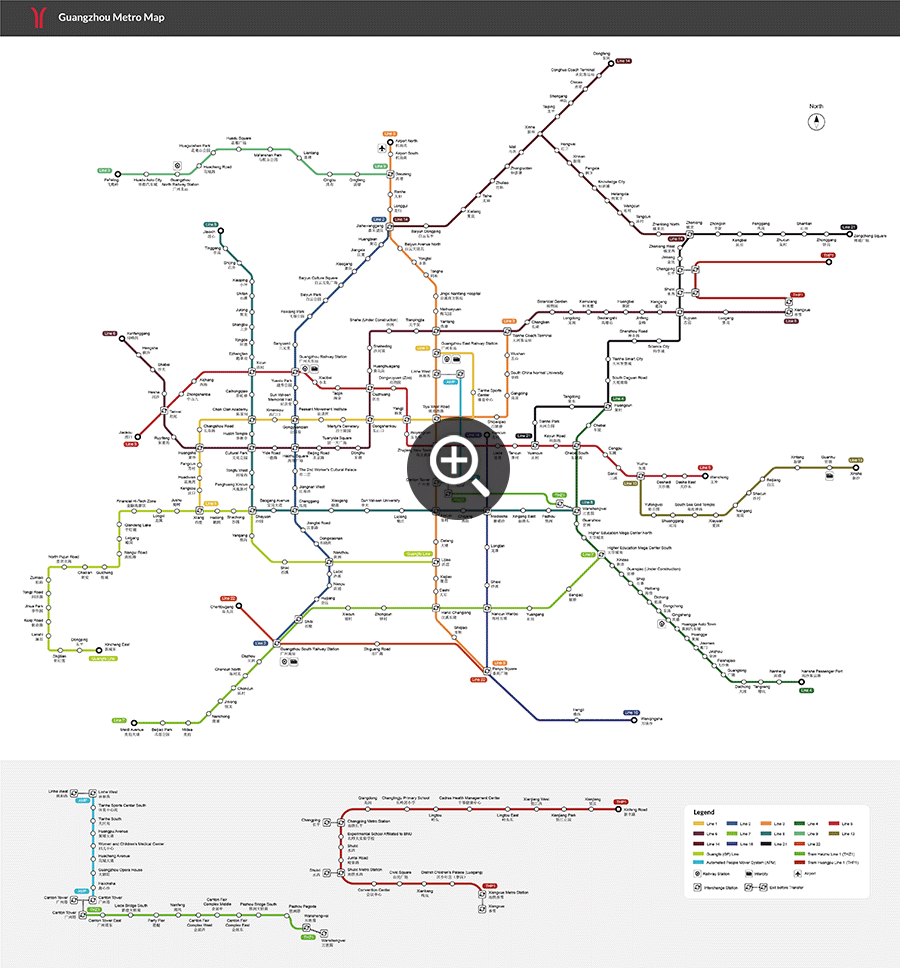 广州地铁图，主要地铁线路运营