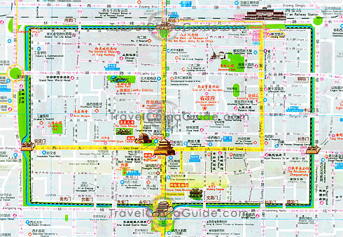 西安地图上有所有主要街道、景点、酒店