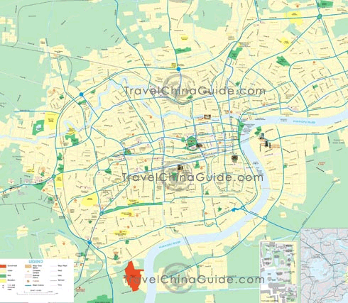 上海地图包括所有主要街道、景点、酒店和社区区域