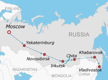 莫斯科到符拉迪沃斯托克铁路图